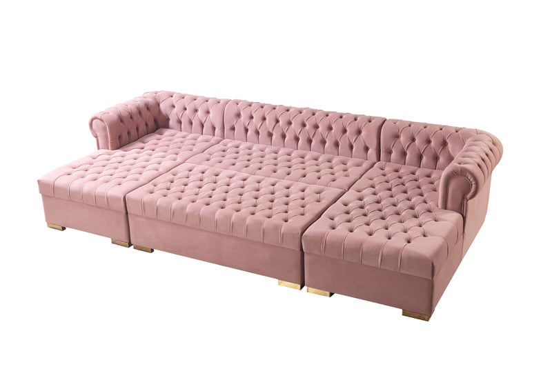 Lauren Pink Velvet Double Chaise 136" Sectional