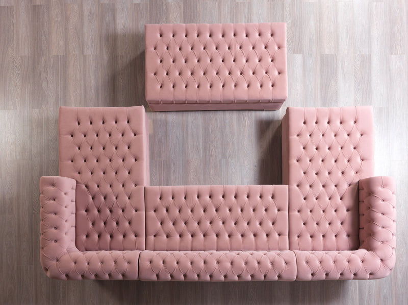 Lauren Pink Velvet Double Chaise 136" Sectional