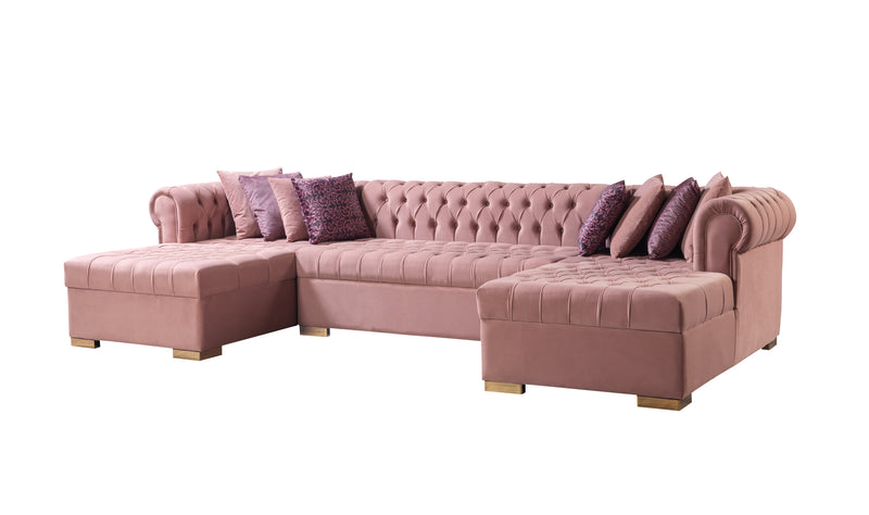 Lauren Pink Velvet Double Chaise 136" Sectional