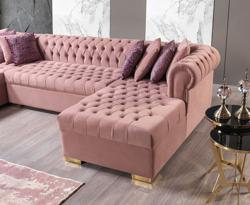 Lauren Pink Velvet Double Chaise 136" Sectional